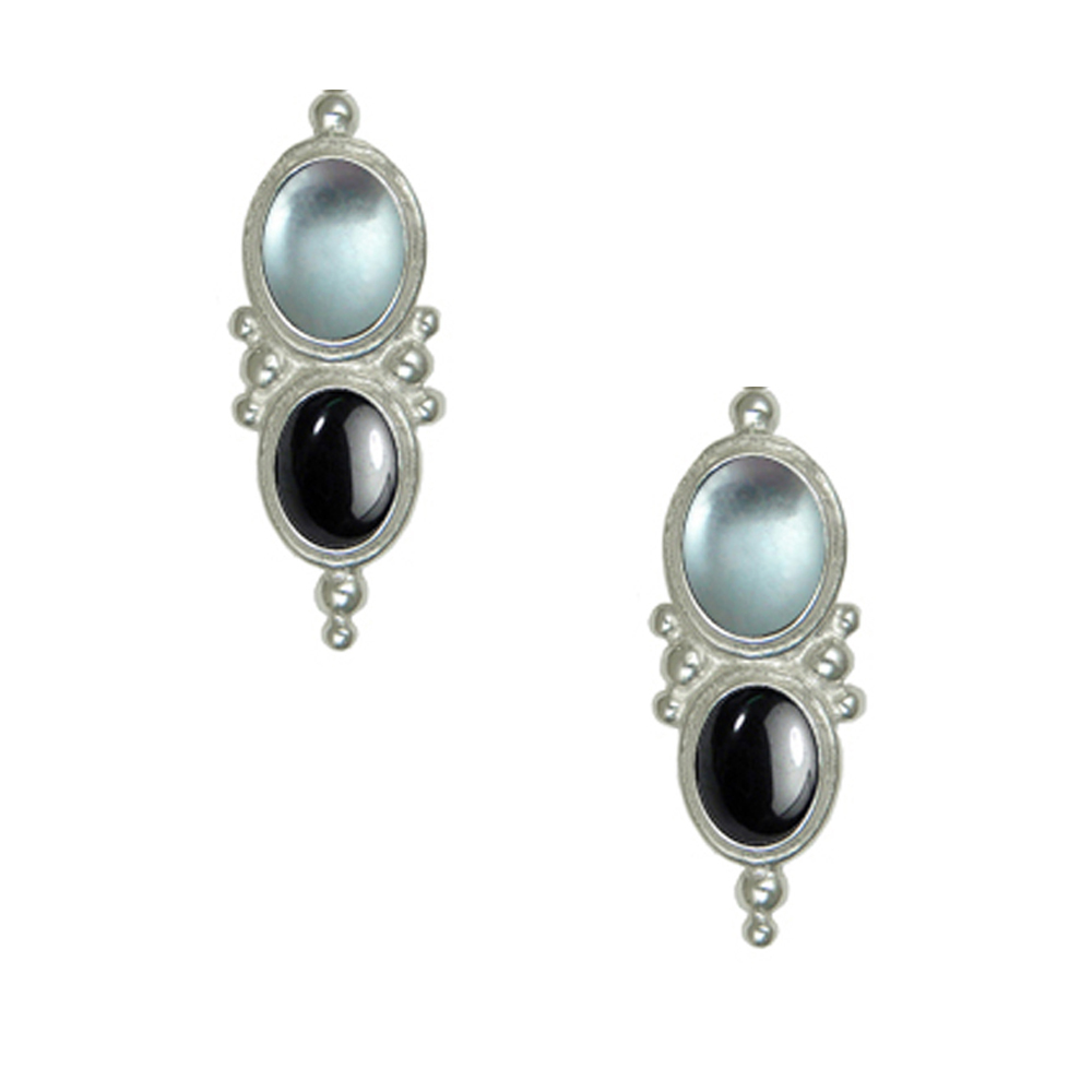 Sterling Silver Drop Dangle Earrings With Blue Topaz And Hematite